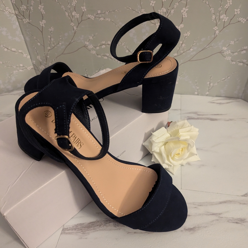 Dream Pairs Navy Block Heel Sandals